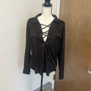 re:named Black Lace-Up Blouse